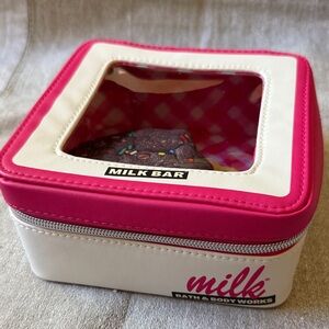 Bath & Body Works Pink & White Milk Bar Cookie cosmetic Bag & 2 coin purses set